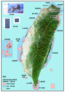 台灣地區海岸線保護地區由12處擴增為23處規劃圖